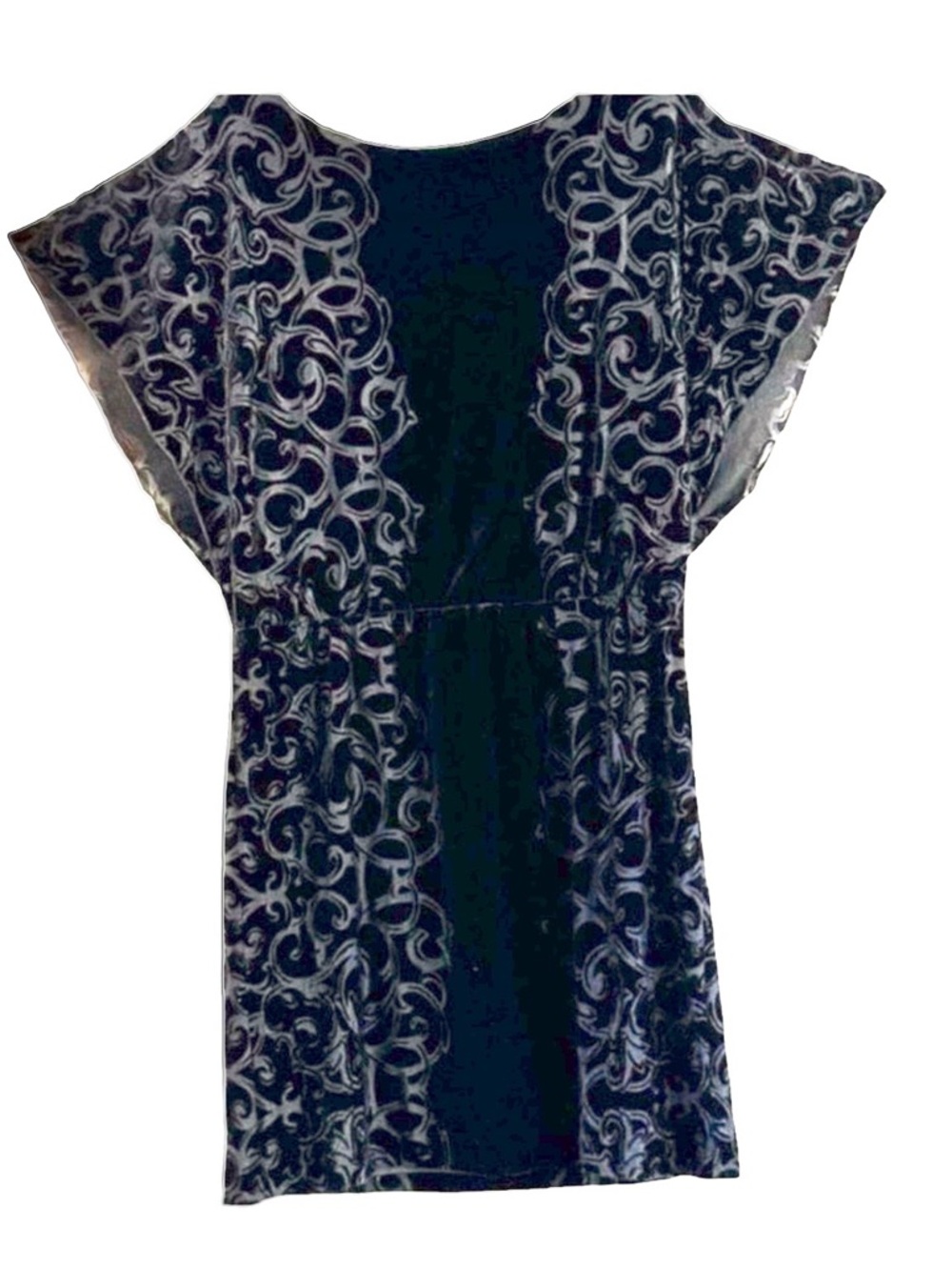 White House Black Market Black Velvet Burnout Scroll Print Mini Dress Size M